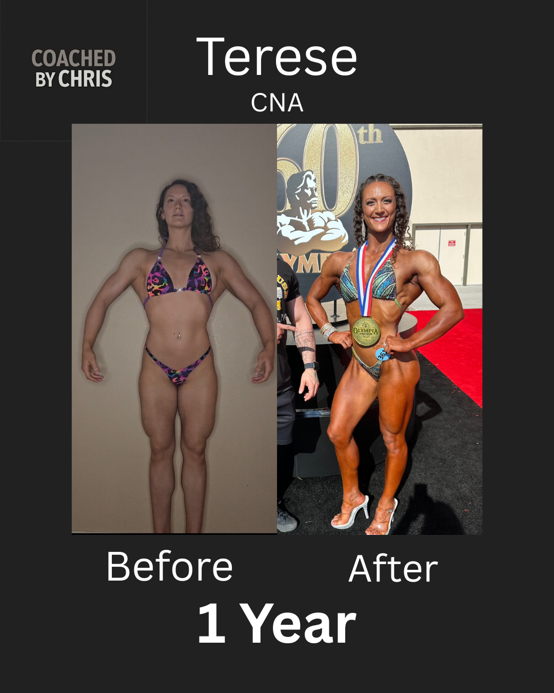 Terese, CNA, before and after 1 year of coaching